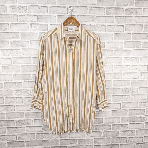 SECOND FEMALE Bristol Oversize Shirt in Bronze brown striped Cotton size Small - Picture 11 of 11